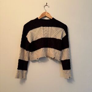 Zara Kids Black and Cream Striped Sweater